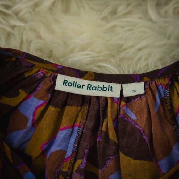Roberta Roller Rabbit Size Medium M Floral Leaf Print Keyhole Pleated Top Blouse - Picture 4 of 7